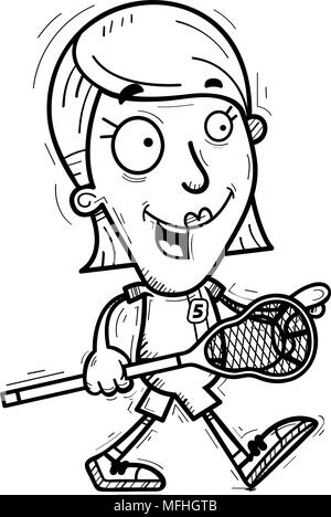 Ein Cartoon Illustration einer Frau lacrosse Spieler gehen. Stock Vektor