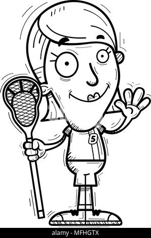 Ein Cartoon Illustration einer Frau lacrosse Spieler winken. Stock Vektor