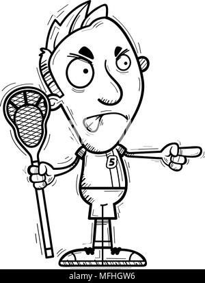 Ein Cartoon Illustration eines Mannes lacrosse Spieler, wütend und zeigen. Stock Vektor