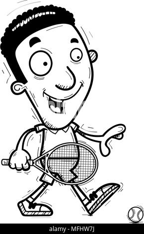 Ein Cartoon Illustration eines schwarzen Mannes Tennisspieler wandern. Stock Vektor