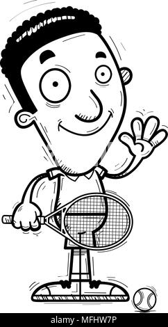 Ein Cartoon Illustration eines schwarzen Mannes tennis player winkend. Stock Vektor