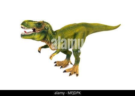 Tyrannosaurus Dinosaurier Kunststoff Modell auf weißem Hintergrund Stockfoto