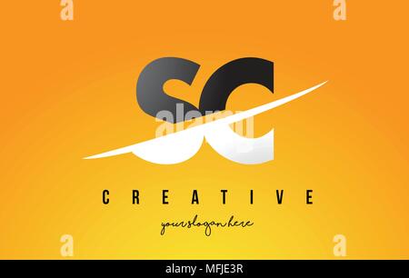 SC S C Schreiben modernes Logo Design mit Swoosh schneiden die mittleren Buchstaben und gelben Hintergrund. Stock Vektor