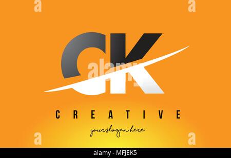 CK C K Schreiben modernes Logo Design mit Swoosh schneiden die mittleren Buchstaben und gelben Hintergrund. Stock Vektor