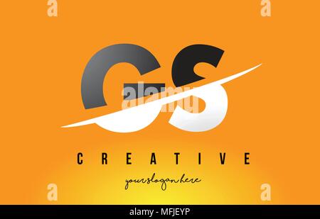 GS G S Schreiben modernes Logo Design mit Swoosh schneiden die mittleren Buchstaben und gelben Hintergrund. Stock Vektor