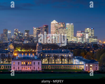 Canary Wharf Blick von Greenwich, London, England, Vereinigtes Königreich, Europa Stockfoto