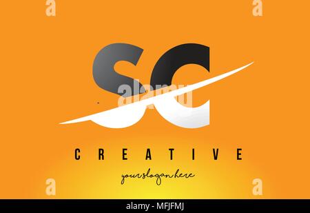 SC S C Schreiben modernes Logo Design mit Swoosh schneiden die mittleren Buchstaben und gelben Hintergrund. Stock Vektor