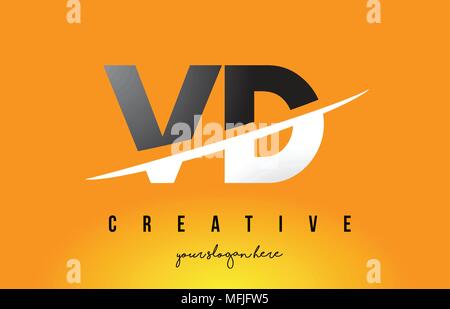 VD V D Schreiben modernes Logo Design mit Swoosh schneiden die mittleren Buchstaben und gelben Hintergrund. Stock Vektor