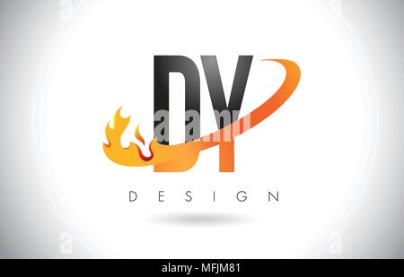 DY D Y Schreiben Logo Design mit Feuer Flammen und Orange Swoosh Vector Illustration. Stock Vektor