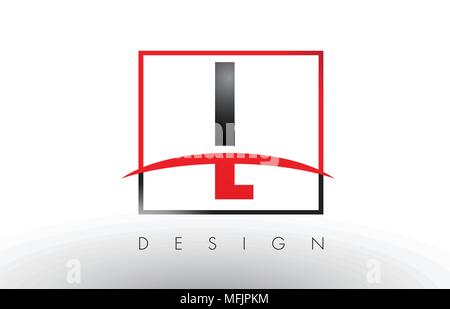 L Buchstaben mit roten und schwarzen Farben und Swoosh. Kreatives Schreiben Design Vector. Stock Vektor