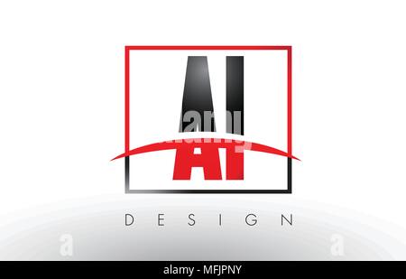 AI A I Buchstaben mit roten und schwarzen Farben und Swoosh. Kreatives Schreiben Design Vector. Stock Vektor
