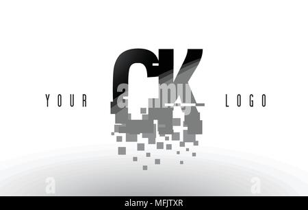 CK C K Pixel schreiben Logo mit digitalen Shattered schwarzen Quadrate. Kreative Briefe Vector Illustration. Stock Vektor