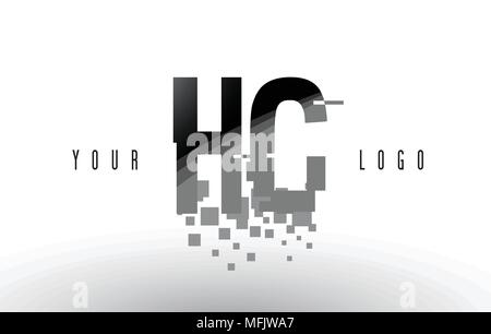 HC H C Pixel schreiben Logo mit digitalen Shattered schwarzen Quadrate. Kreative Briefe Vector Illustration. Stock Vektor