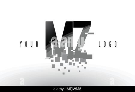 MZ M Z Pixel schreiben Logo mit digitalen Shattered schwarzen Quadrate. Kreative Briefe Vector Illustration. Stock Vektor