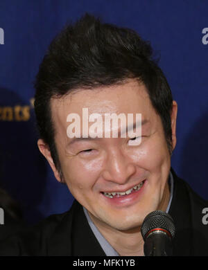 April 26, 2018, Tokio, Japan - Japanische Kabuki Schauspieler Nakamura Shido spricht während einer Pressekonferenz in Tokio Auslandskorrespondenten Club von Japan am Donnerstag, 26. April 2018. Nakamura wird Kabuki im 'Japonismes 2018 durchführen, eine kulturelle Expo in Paris und Umgebung im Juli zu feiern das 160jährige Bestehen? Japan-France? diplomatische Beziehungen. (Foto von Natsuki Sakai/LBA) AYF-mis- Stockfoto