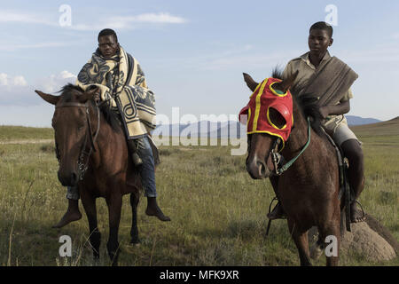 Matatiele, Eastern Cape, Südafrika. 11 Jan, 2018. Zwei Freunde sitzen auf ihren Pferden. Quelle: Stefan Kleinowitz/ZUMA Draht/Alamy leben Nachrichten Stockfoto