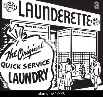 Waschsalon - Retro Ad Kunst Banner Stock Vektor