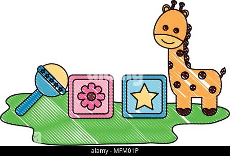 Baby Spielzeug giraffe Rassel und Würfel Stock Vektor