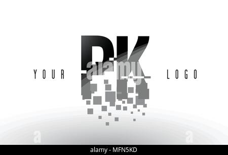 PK P K Pixel schreiben Logo mit digitalen Shattered schwarzen Quadrate. Kreative Briefe Vector Illustration. Stock Vektor