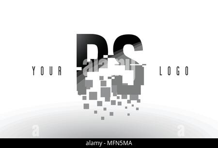 PS P S Pixel schreiben Logo mit digitalen Shattered schwarzen Quadrate. Kreative Briefe Vector Illustration. Stock Vektor