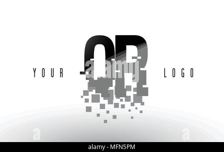 QR Q R Pixel schreiben Logo mit digitalen Shattered schwarzen Quadrate. Kreative Briefe Vector Illustration. Stock Vektor