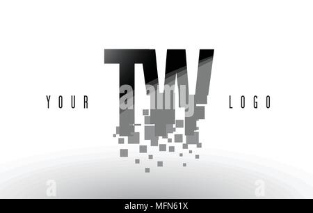 TW T W Pixel schreiben Logo mit digitalen Shattered schwarzen Quadrate. Kreative Briefe Vector Illustration. Stock Vektor