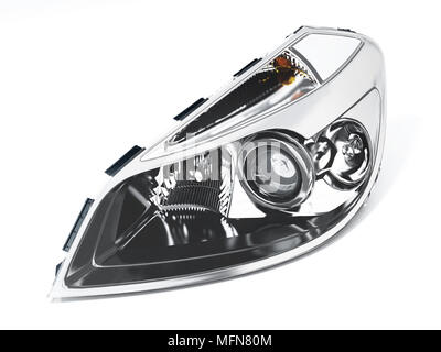 Links Auto Scheinwerfer auf weißem Hintergrund. 3D-Darstellung. Stockfoto