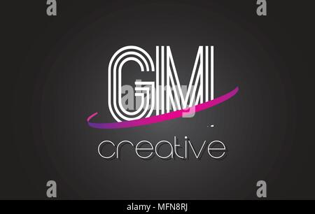 GM G M schreiben Logo mit Linien Design und violetten Swoosh Vektor Buchstaben Abbildung. Stock Vektor