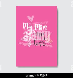 Muttertag Cute Grußkarte Design mit Hand gezeichnete Elemente auf rosa Hintergrund Stock Vektor