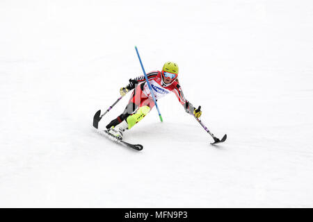 PyeongChang 2018 März 18. Slalom der Frauen. Winter Paralympic Games. Stockfoto