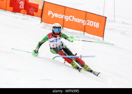 PyeongChang 2018 März 18. Slalom der Frauen. Winter Paralympic Games. Stockfoto