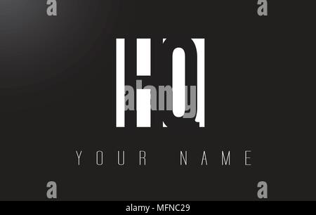 HQ Schreiben Logo mit schwarzen und weißen Buchstaben Negative Space Design. Stock Vektor