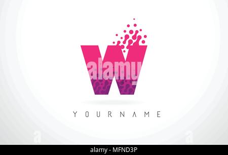 W Schreiben Logo mit Rosa und Lila Farbe Partikel Punkte Design. Stock Vektor