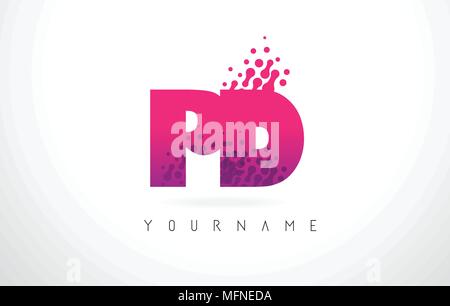 PD P D schreiben Logo mit Rosa und Lila Farbe Partikel Punkte Design. Stock Vektor