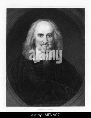 Thomas Hobbes (1588-1679) englische politische Philosoph, geboren in Malmesbury, Wiltshire. Für eine absolute Regel ausgesprochen. Gravur. Stockfoto