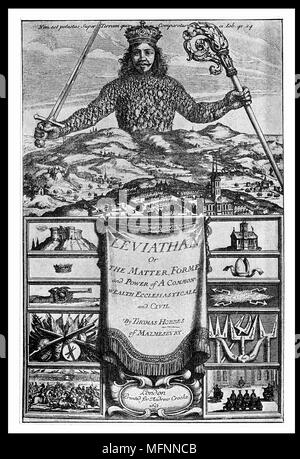 Titelseite des "Leviathan" von Thomas Hobbes (London, 1651). Hobbes (1588-1679) Englisch politischen Philosophen. Für die absolute Regel argumentiert. Stockfoto