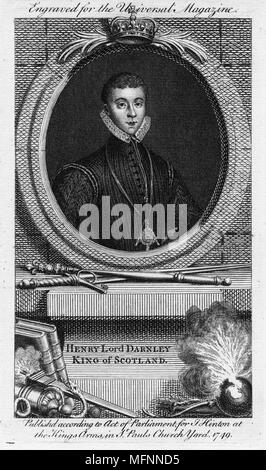 Henry Stuart, Herzog von Albany, als Lord Darnley (1545-1557), Enkel von Margaret Tudor, zweiter Ehemann von Maria Stuart und Vater von James I und VI bekannt Kupferstich von 1749, die fälschlicherweise behauptet, dass er König von Schottland war. Stockfoto