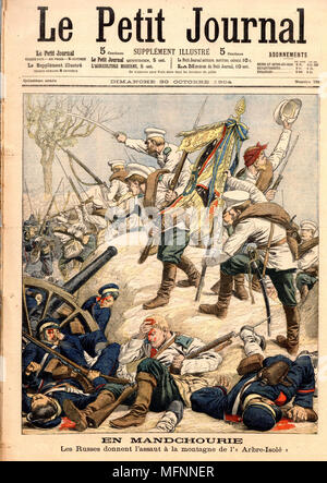 Russisch-japanische Krieg 1904-1905. Manchurian Kampagne, Hand-auf-Hand Gefechte zwischen russischen und japanischen Truppen auf dem Hügel mit dem einsamen Baum ausserhalb des Dorfes Namchinza. Der Führer der siegreichen Russen, Oberst Poutiloff, wurde das Kreuz von Wladimir verliehen. Stockfoto