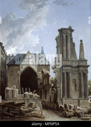 Der Abriss der Kirche von Dijon Bourgogne - Parvis Saint-Jean" c 1805. Hubert Robert (1733-1808), französischer Maler. Il auf Leinwand. Stockfoto