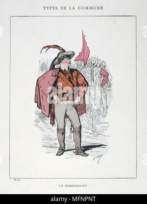 Pariser Kommune 26 März-28 Mai 1871. Gemeinde Typen: Le Garibaldien gekleidet in ein rotes T-Shirt zu Ehren des Italienischen nationalistischen. Stockfoto