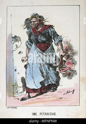 Pariser Kommune 26 März-28 Mai 1871. Gemeinde: ein Petroleuse, eine der Frauen incendiaries, die Brände in der Stadt. Stockfoto