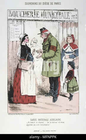 Pariser Kommune 26 März-28 Mai 1871. Gemeinde Typen: Nahrungsmittelknappheit. Kein Rindfleisch, kein Pferd... Und Du Dich als Metzger! Stockfoto