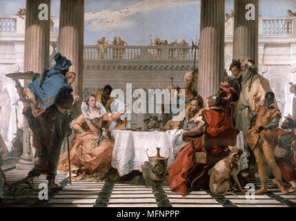 Cleopatra's Bankett für Antony' 1743-1744. Öl auf Leinwand. Giovanni Battista (Giambattista) Tiepolo (1696-1770) venezianische Maler. Antike Ägyptische Königin Pharao römischen General Stockfoto