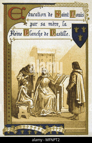 Saint Louis Louis IX (1214-1270), König von Frankreich von 1226. Louis erzogen, von seiner Mutter Blanche von Kastilien, die als Regent von 1226 bis 1234 gehandelt wird. 19. Jahrhundert Handel Karte Lithographie Stockfoto