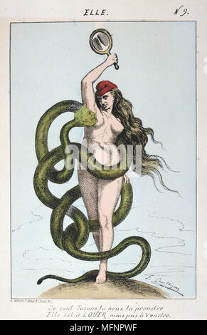 Pariser Kommune 26 März-28 Mai 1871. Louis Adolphe Thiers wie die Schlange verlockende Freiheit und der Gemeinde (EVE) zu übergeben. Thiers endlich unterdrückt die revolutionäre Kommune Ende Mai 1871. Französisch Frankreich Politiker Stockfoto