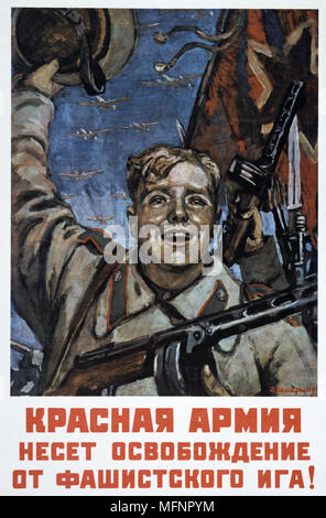 Tschechen, Slowaken, Polen! Die Rote Armee befreit Sie von der faschistischen Joch', 1944. Die sowjetische Propaganda Poster von Dementij Smarinov. Russland UDSSR Kommunismus Kommunistische Stockfoto