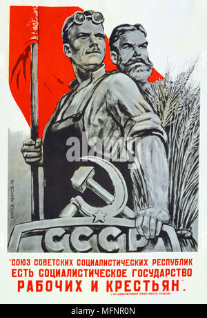 Die UdSSR ist der sozialistische Staat für Arbeiter und Bauernstaat, 1945. Sowjetische Propaganda-Plakat. Russlands Kommunismus Kommunist Stockfoto