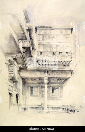 Innenhof des Hauses des Künstlers in Kairo', 1841-1851. Aquarell. John Frederick Lewis (1805-1876) Englischer Orientalist Maler, der in Kairo 1840-1850 lebte. Inländischen Architektur Stockfoto