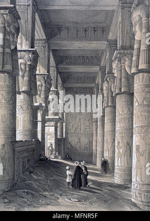 Denderah, Innenraum der Großen Tempel', 1843. Lithografie nach Owen Jones und Jules Goury. Hippostyle Halle des Tempels der Hathor, Göttin des alten Ägypten. Archäologie Architektur Religion Mythologie Stockfoto