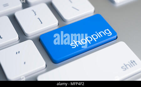 Einkaufen - Nachricht auf die blaue Taste auf der Tastatur. 3D. Stockfoto